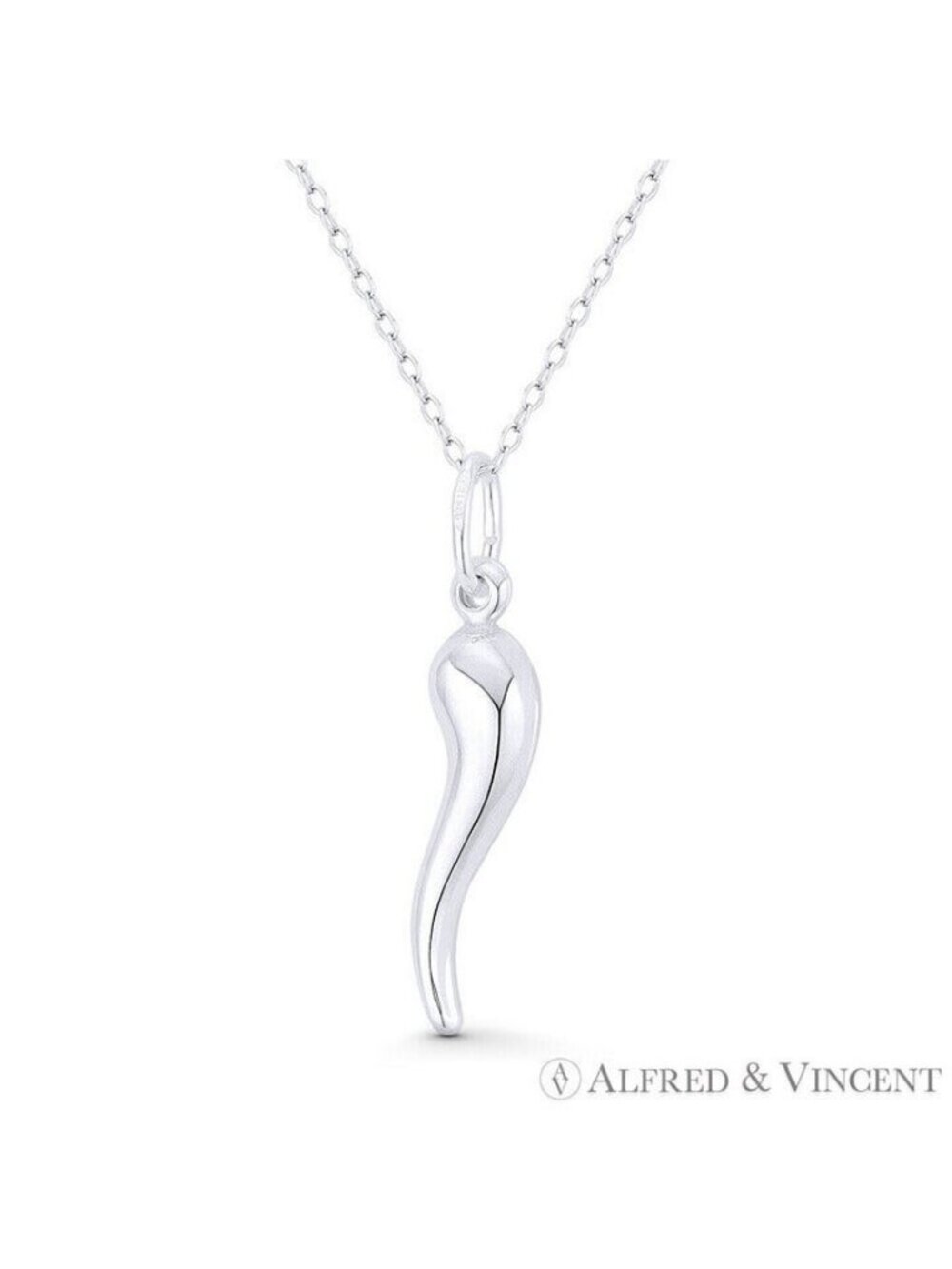 Italian Horn Corno Evil Eye Luck Charm Pendant in .925 Sterling Silver